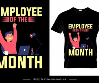 이달의 직원 티셔츠 템플릿 만화 캐릭터 대비 어두운 텍스트 장식