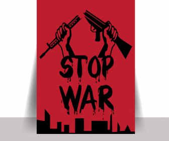 Template Poster Perang Akhir Teks Retro Gambar Tangan Gelap Desain Senjata