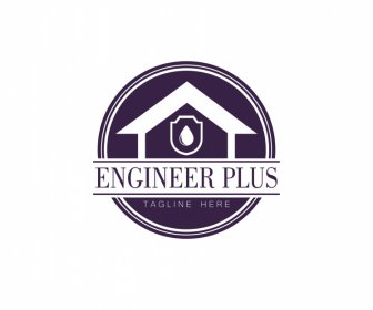 Logotipo De Engineer Plus Para Impermeabilización Y Construcción Flat House Shape Circle Sketch