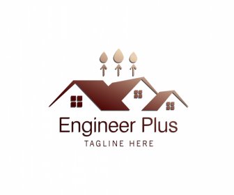 Engineer Plus Logo With Brown House Geometric Design