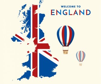 Inggris Iklan Banner Inggris Peta Bendera Balon Sketsa