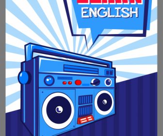 English Learning Banner Retro Radio Speech Bubble Sketch