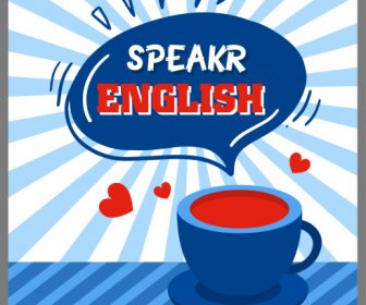 English Speaking Banner Coffee Cup Speech Bubble Sketch