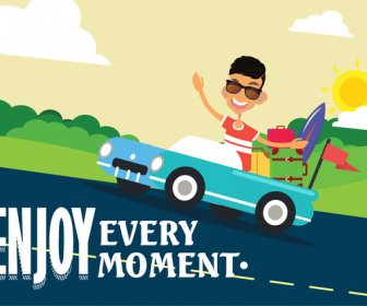 Enjoy Moment Vector Illustration With Guy And Car