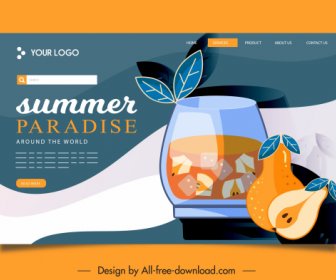 Entertainment Webpage Template Flat Classic Pear Cocktail Sketch