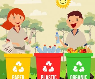 Umwelt Banner Recycling Zeichen Mülleimer Menschliche Symbole