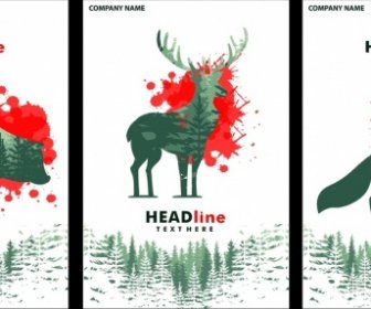 Environment Brochure Cover Sets Bear Reindeer Wolf Icons