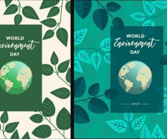 Umwelttag Banner Vorlagen Globus Blätter Ikonen Dekor