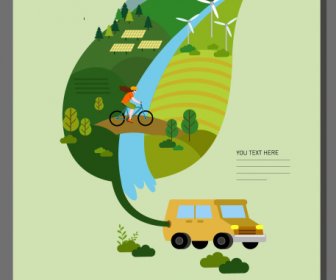 Lingkungan Poster Template Pemandangan Pedesaan Daun Tata Letak