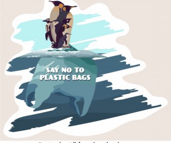 Perlindungan Lingkungan Banner Penguine Es Sketsa Datar Papercut