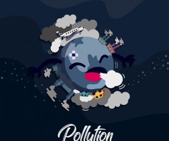 환경 보호 배너 양식화 된 지구 아이콘 오염 요소