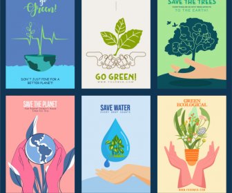 Environment Protection Banners Classic Design Nature Elements Sketch