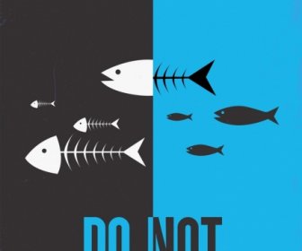 экологический баннер рыба кости иконки черный синий дизайн