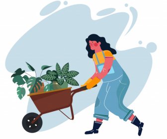 Bandera Ambiental Mujer Plantación Trabajo Dibujo Personaje De Dibujos Animados
