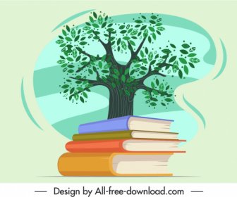 Environmental Knowledge Icon 3d Books Stack Tree Sketch