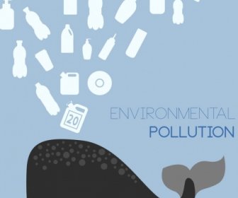 Environmental Protection Banner Plastic Waste Whale Icons