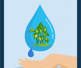 Spanduk Perlindungan Lingkungan Waterdroplet Tangan Daun Sketsa