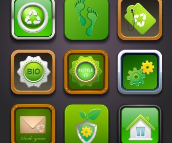 ökologische Benutzer Schnittstelle Symbole Mit Grün Illustration
