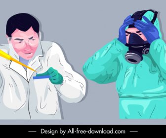 Epidemic Icons Chemist Doctor Sketch Cartoon Design