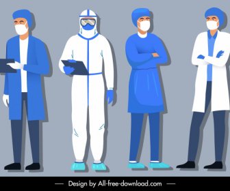 Epidemic Icons Doctors Costumes Sketch Cartoon Characters