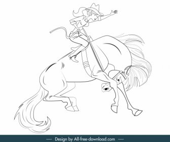 Icona Sportiva Equestre Movimento Disegno Cartone Animato Disegnato A Mano