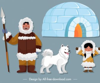 Eskimo Design-Elemente Farbige Cartoon-Skizze