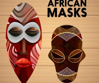 Etnik Maske şablonları Renkli Korkutucu Simetrik Tasarım