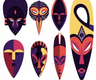 Ethnic Mask Templates Frightening Faces Colorful Symmetric Design