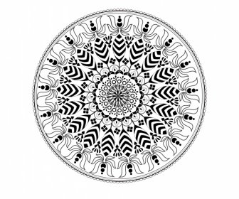 Mandala Ornamental étnica Sinal ícone Preto Branco Simétrico Ilusão Esboço