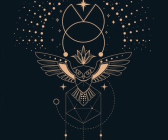 Ethnic Tattoo Template Universe Elements Owl Polygonal Sketch