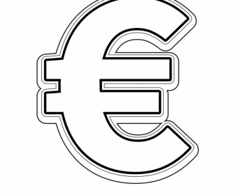 Euro-Zeichensymbol Schwarz Weiß Symmetrisch Gekrümmter Umriss