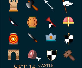 Europe Castle And Weapons Icons