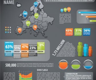 Avrupa Harita Ve Insan Infographics öğeleri Vektör