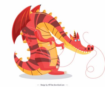 European Dragon Icon Colored Funny Cartoon Sketch