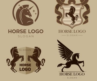 Eropa Logotype Template Datar Retro Kuda Unicorn Sketsa