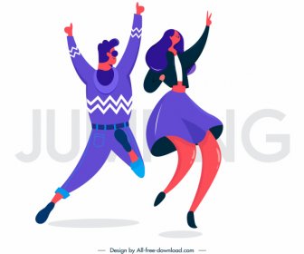 Excited People Icons Jumping Gesture Sketch Cartoon Characters
