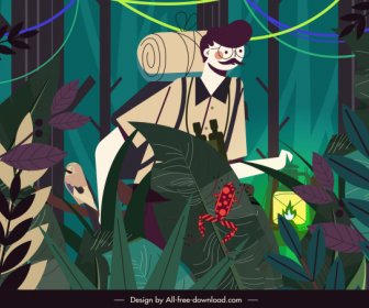 разведка картина джунгли исследователь эскиз мультфильм дизайн
