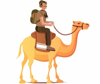 탐험가 아이콘 남자 낙타 스케치 만화 캐릭터를 타고