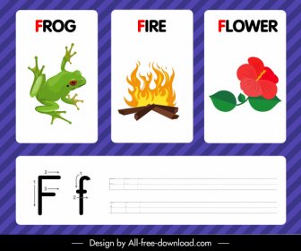 F Alphabet Studie Vorlage Frosch Feuer Blume Symbole