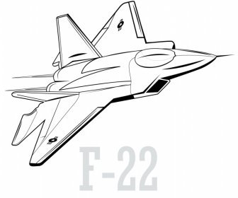F 22 Jet Icon Esboço Preto Branco