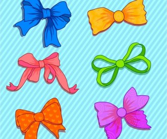 Fabric Bows Icons Colorful Handdrawn Types Isolation