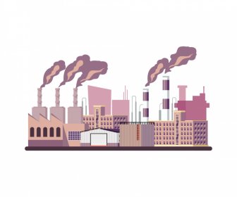 Factory Sign Icon Colored Design Exhausting Smoke Sketch