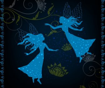 Fairy Background Blue Silhouette Design Women Flowers Decor