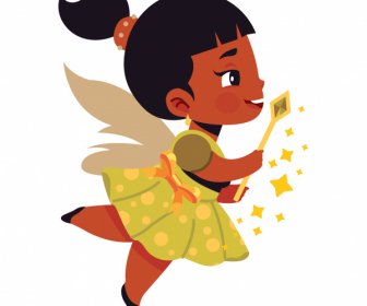 fairy character icon cute small winged girl sketch