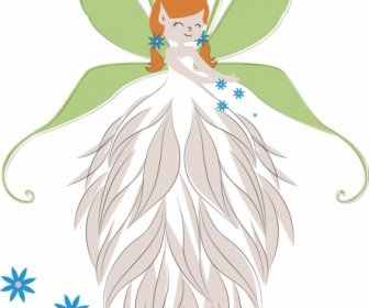 かわいい女の子の翼羽アイコン装飾を描画の妖精