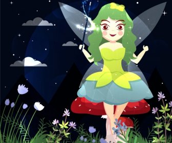 Fairy Drawing Cute Girls Flowers Icons Colored Cartoon