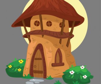фея дом значок красочные классические ретро гриб формы
