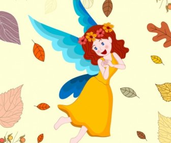 Fairy Painting Cute Girl Icon Colored Cartoon Design