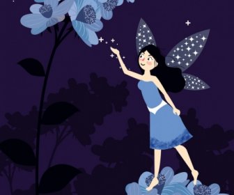 요정 그림 작은 날개 소녀 꽃 달빛 아이콘