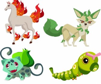 Fairy Species Icons Cartoon Characters Sketch